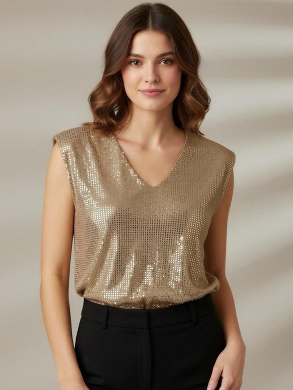 Ramy Brook Faux Suede Gold Sequin/ dot Blouse